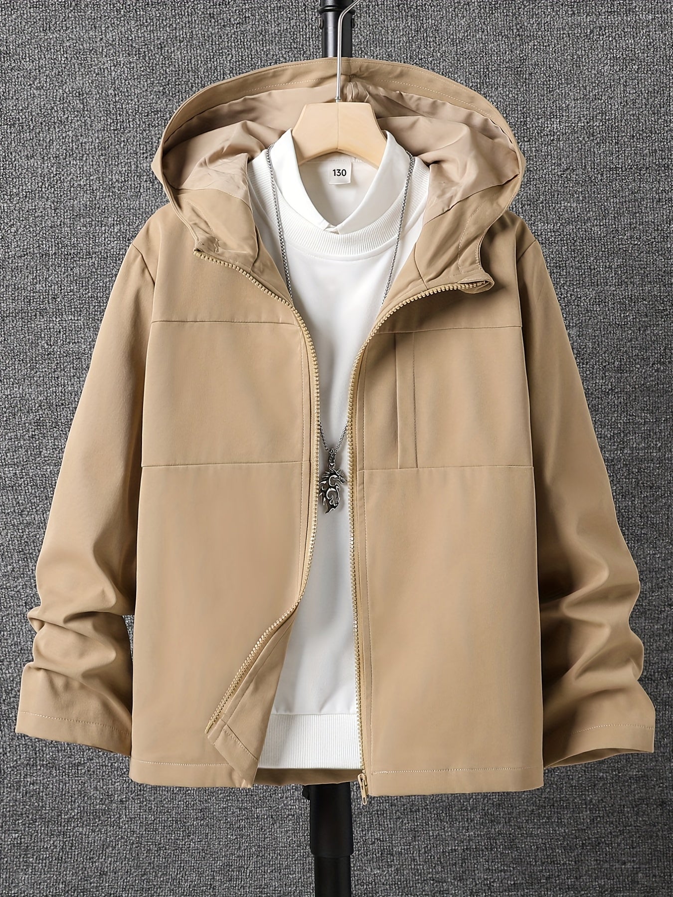 Boys Solid Hooded Warm Jacket Zip Up