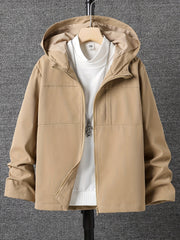 Boys Solid Hooded Warm Jacket Zip Up