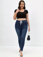 Washed Elastic Drawstring High Stretch Jeans