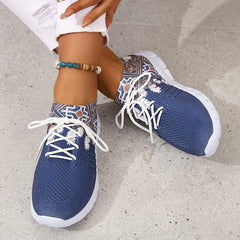 Women's Retro Knitted Sneakers Casual Lace Up Shoes Lightweight Running