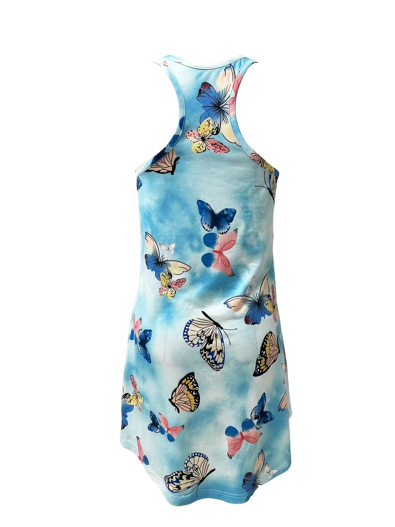 Butterfly Print Lounge Dress Sleeveless Crew Neck Comfy Home Dress