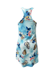 Butterfly Print Lounge Dress Sleeveless Crew Neck Comfy Home Dress