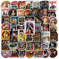 50pcs Retro Motorcycle Girl Series Waterproof Sticker for Laptop Desktop Cup