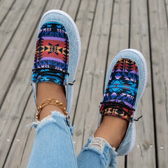 Women's Geometric Pattern Canvas Shoes Casual Lace Up Outdoor Sneakers