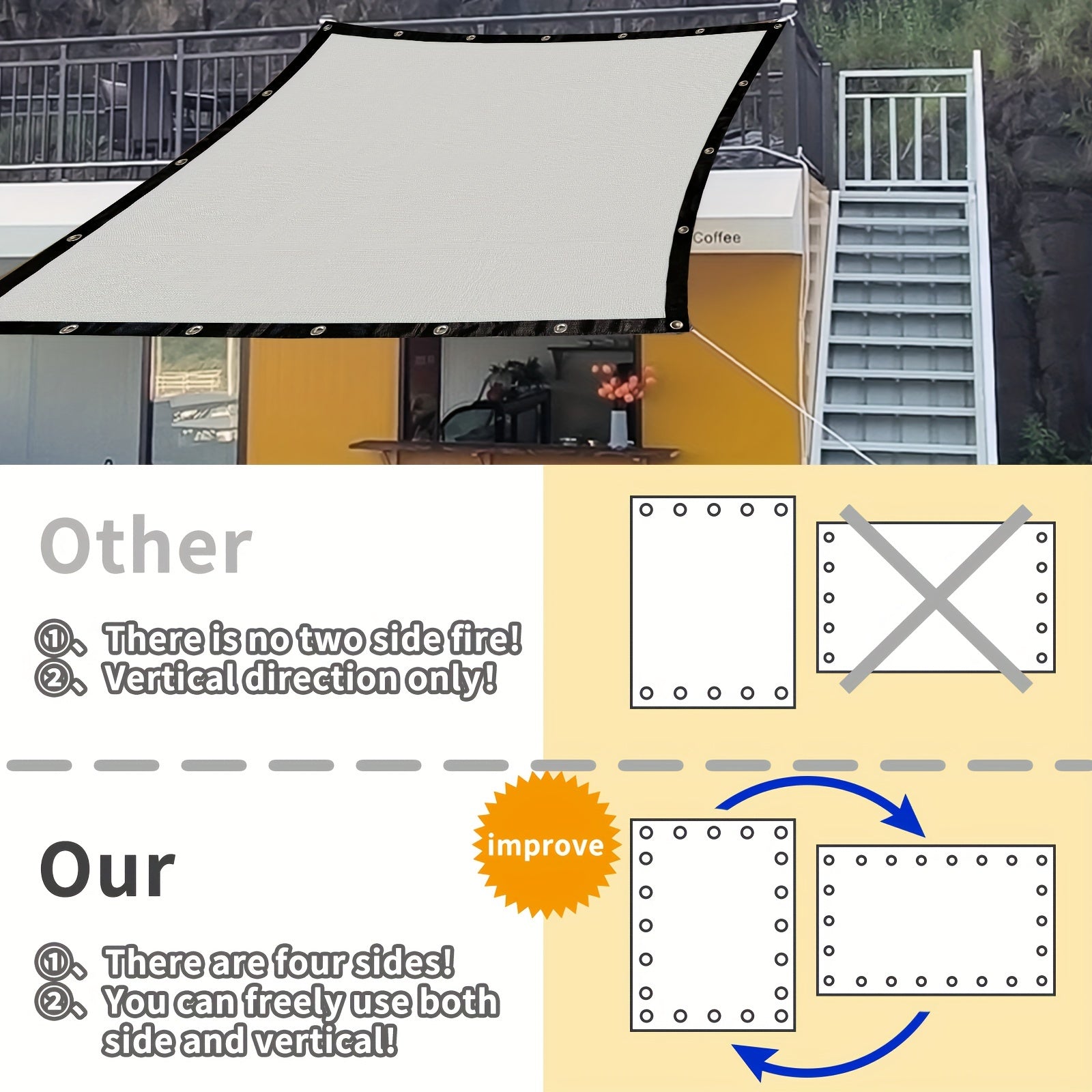1pc Rectangular Grey Sunshade Sail for Outdoor Activities