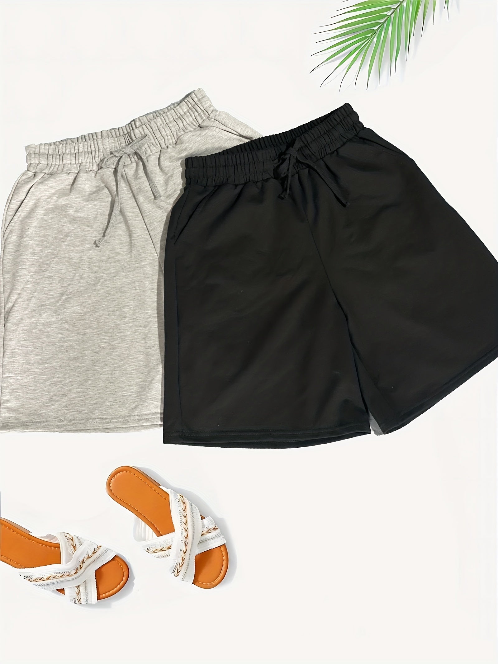 Women's Solid Drawstring Shorts 2 Pack for Spring & Summer
