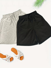 Women's Solid Drawstring Shorts 2 Pack for Spring & Summer
