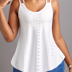 Eyelet Solid Cami Top Sexy Scoop Neck Summer Sleeveless Top