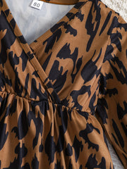 Baby Girls V-Neck Leopard Print Stylish Dress for Spring & Autumn