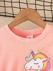 Toddler Girls Unicorn Graphic Mesh Spliced Dress Kids Party Clothes