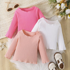 Baby Girls Casual Solid Mixed 3pcs Long Shirts Kids Pullovers