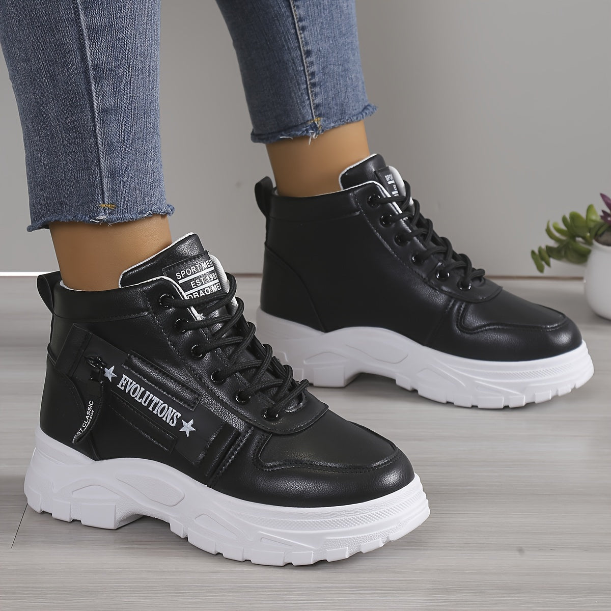 Women's Letter Graphic Platform Sneakers Side Zipper High Casual Sports Shoes