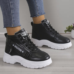 Women's Letter Graphic Platform Sneakers Side Zipper High Casual Sports Shoes