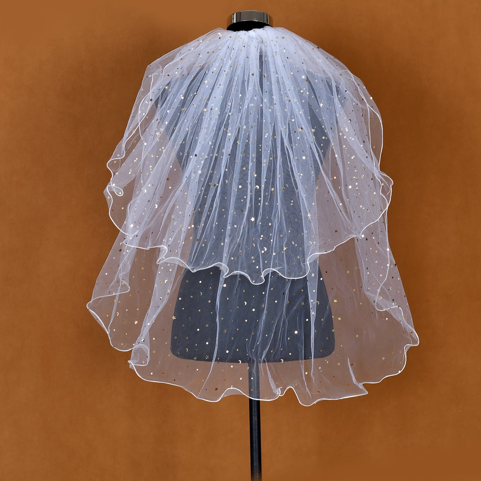 Double Layer Sequin Bridal Veil with Comb for Wedding M14