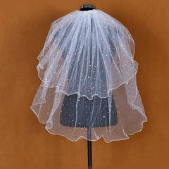 Double Layer Sequin Bridal Veil with Comb for Wedding M14