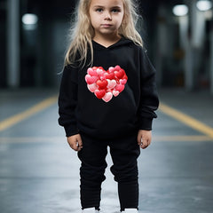 Girls Heart Pattern Hooded Sweatshirt Top Sweatpants Set