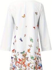 Casual Butterfly Print Long Sleeve Stretch Dress
