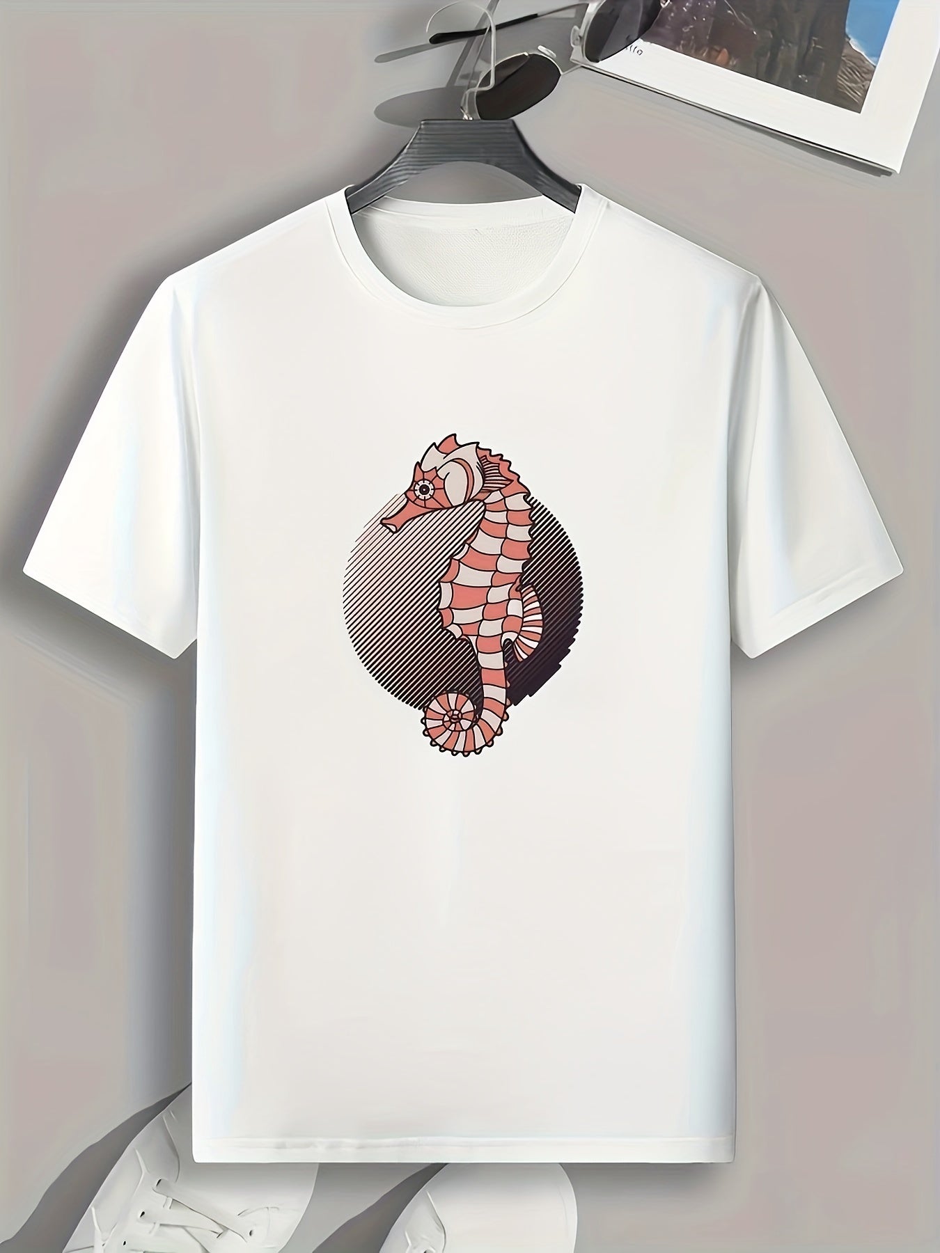 Sea Horse Pattern Print Men's Sports T-shirt Graphic Tee
