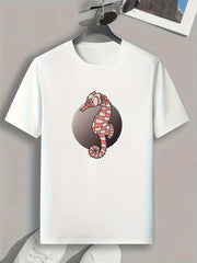 Sea Horse Pattern Print Men's Sports T-shirt Graphic Tee