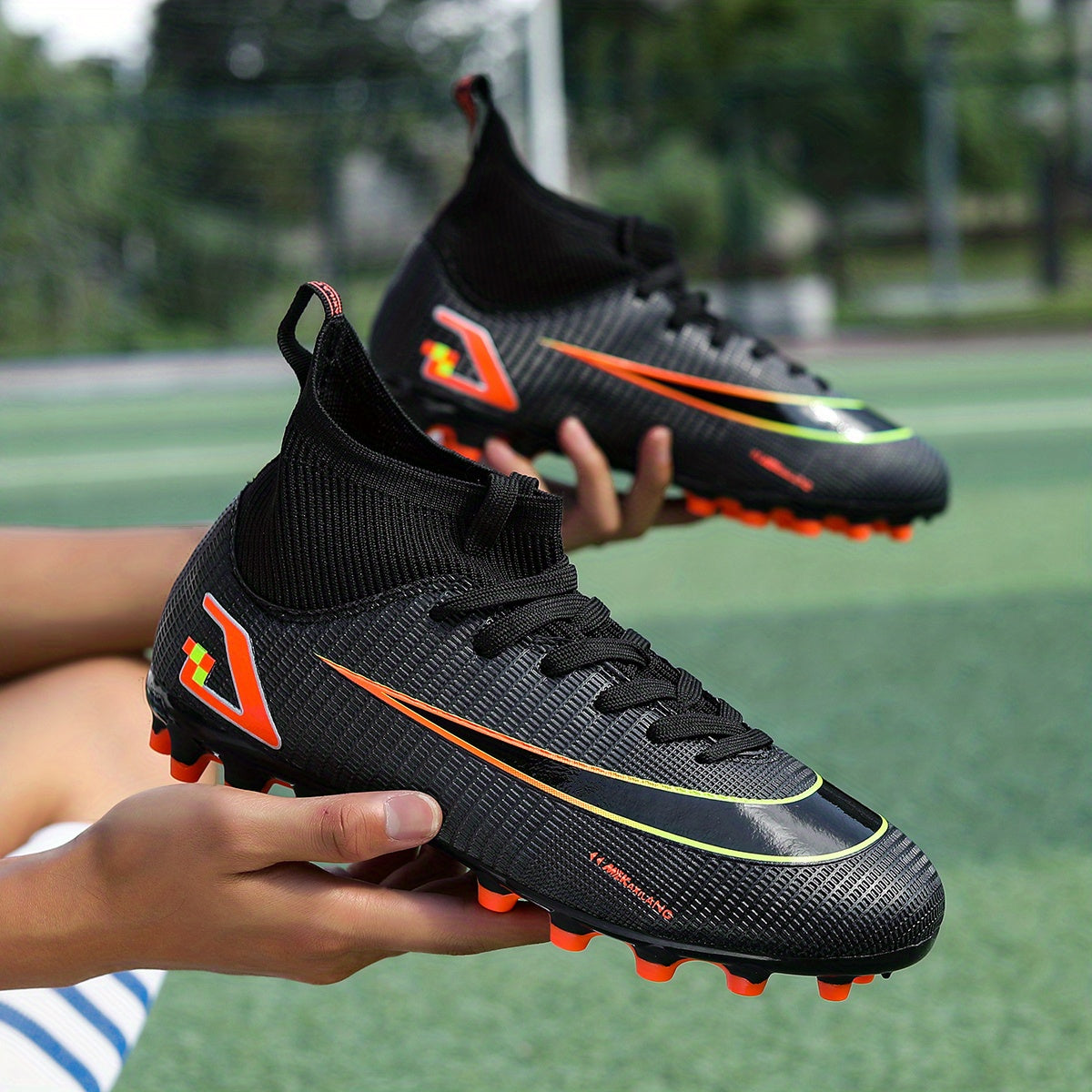 Men's High Top Spiked Football Boots, Geometry Pattern Soccer Cleats