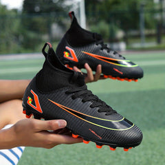 Men's High Top Spiked Football Boots, Geometry Pattern Soccer Cleats