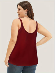 Casual Tank Solid Metal Decor Round Neck