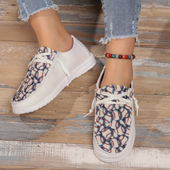 Women's Baseball Pattern Boat Shoes Lightweight Canvas