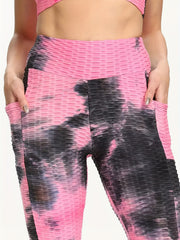 Tie Dye Honeycomb Butt Lifting Yoga Leggings High Waist Sports Tight Pants