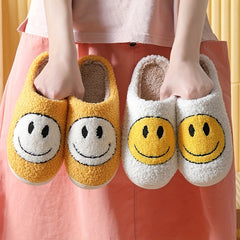Girls Cartoon Smiling Face Plush Slippers