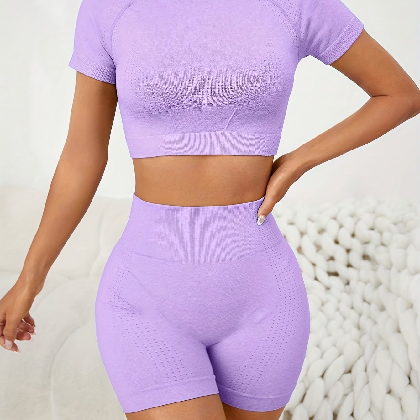 2pcs Yoga Set Crop Top & Running Shorts Women's Activewear