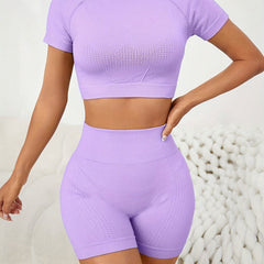 2pcs Yoga Set Crop Top & Running Shorts Women's Activewear