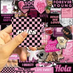 55Pcs Pink & Cartoon Graffiti Stickers, Waterproof & Fun for Kids