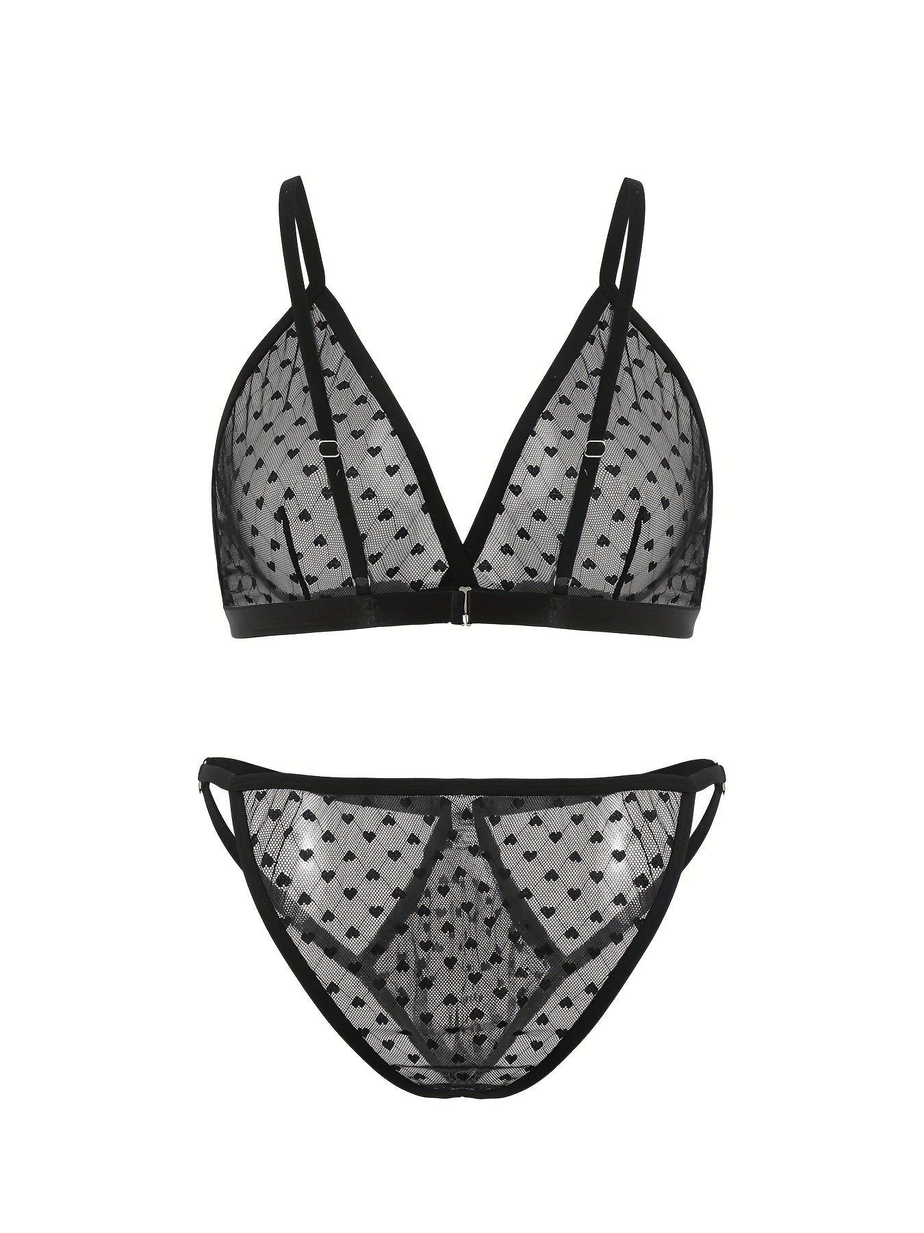 Heart Print Sheer Lingerie Set Sexy Plus