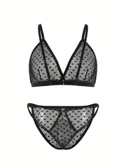 Heart Print Sheer Lingerie Set Sexy Plus