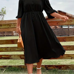 Casual Dress Women's Solid Off Shoulder Button Up Midi Dress
