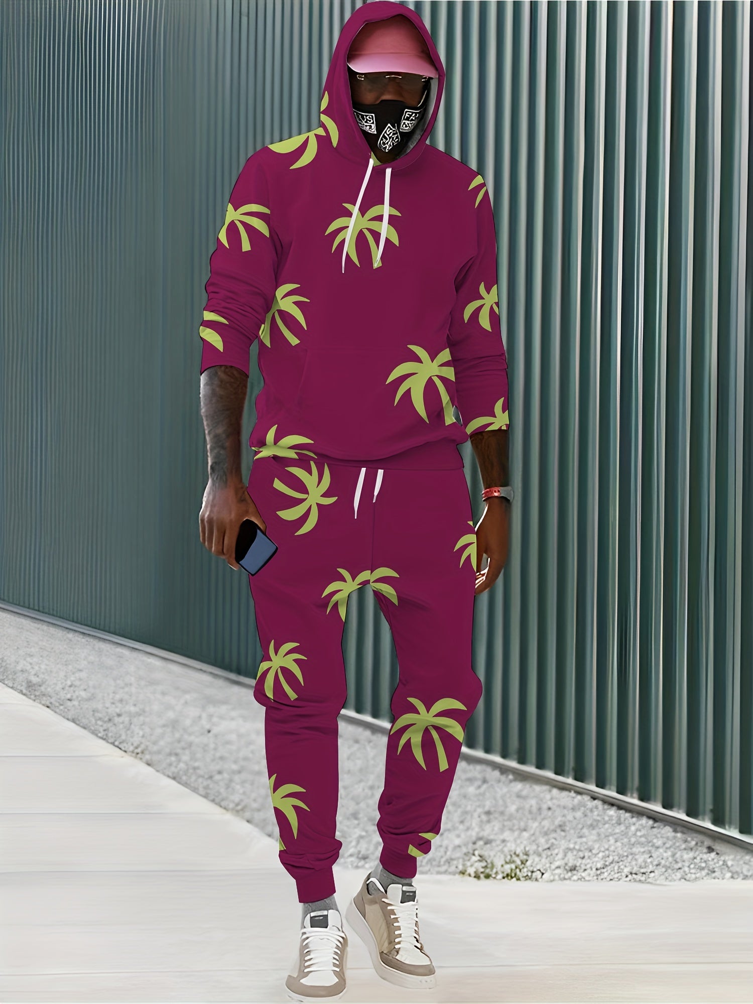 Flowers Print Men's 2pcs Hoodie & Sweatpants Set