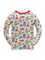 Boys Shark Print Pajamas Set Long Sleeve Top & Pants Kids Clothes