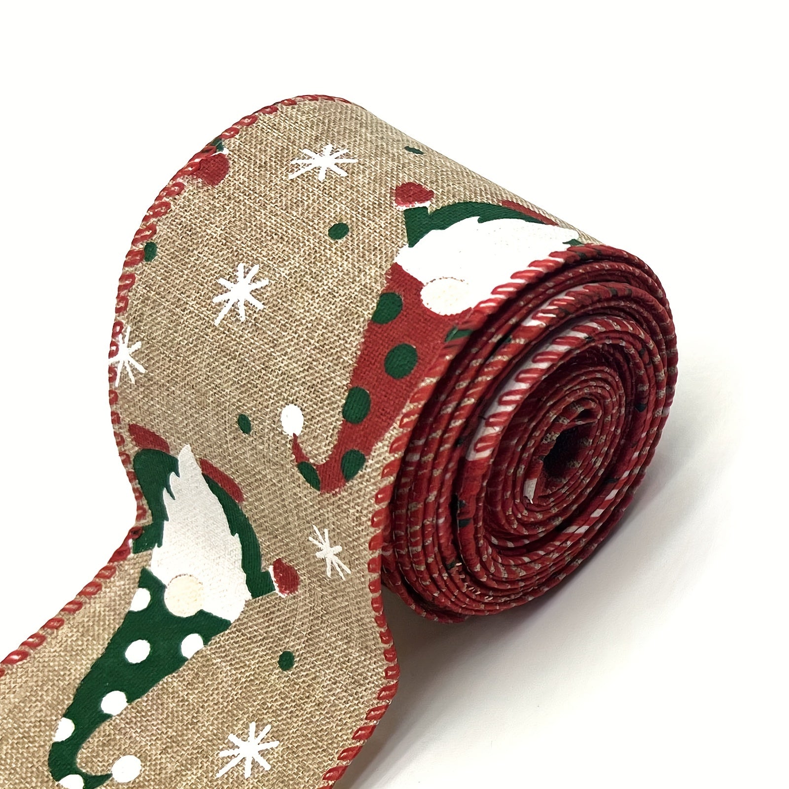 4.57 Meter Burlap Christmas Ribbon Wired Tree Snowman Gnome Brown