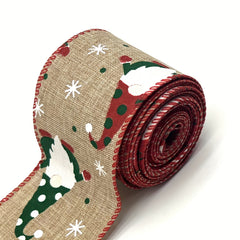 4.57 Meter Burlap Christmas Ribbon Wired Tree Snowman Gnome Brown