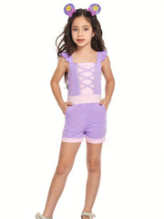 Girls' Princess Romper Jumpsuit w/ Cold Shoulder