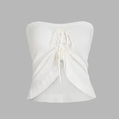 Sexy Drawstring Knit Tube Top Casual Strapless Sleeveless Summer Loose Tube Top