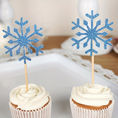 10pcs Snowflake Cake Topper Cupcake Toppers for Christmas Wedding Party Decor