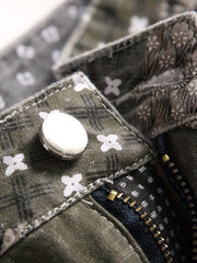 Y2K Plaid Patchwork Slim Fit Jeans Men's Casual Denim Pants
