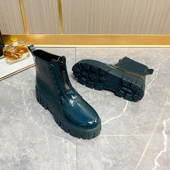 Women's Platform Ankle Rain Boots Zipper Waterproof Shoes