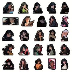 50pcs Retro Comic Beauty Graffiti Stickers for Laptop Helmet Water Cup