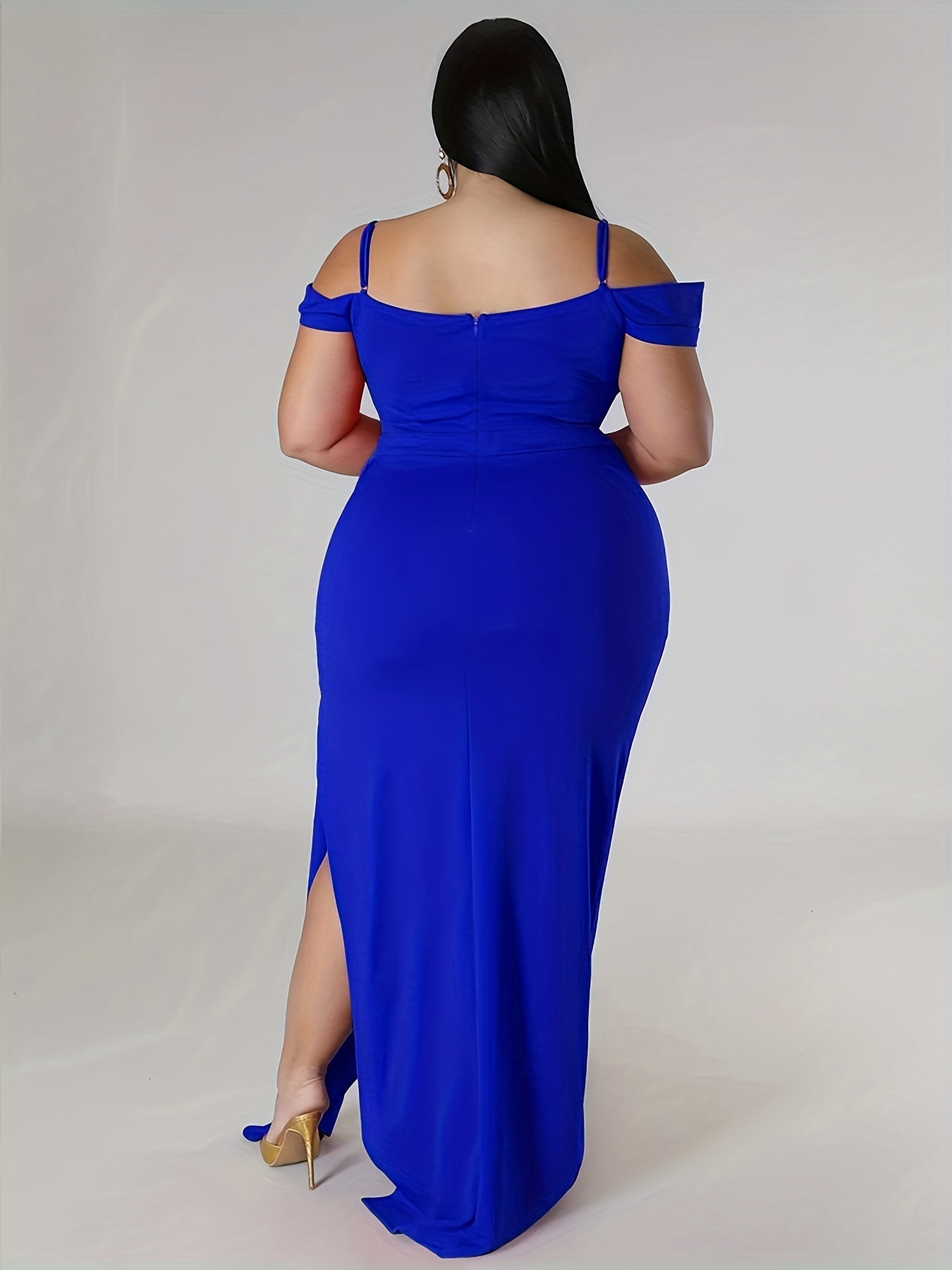 Sexy Dress Women's Plus Solid Cold Shoulder V Neck Split Dress