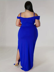Sexy Dress Women's Plus Solid Cold Shoulder V Neck Split Dress
