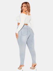 Ripped High Rise Skinny Jeans With Pockets