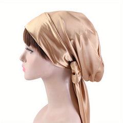 Soft Lace Up Satin Turban Cap Floral Head Wraps Women Ramadan Beanie Bonnet