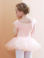 Cotton Girls Flutter Trim Long Sleeve Ballet Leotard Dress
